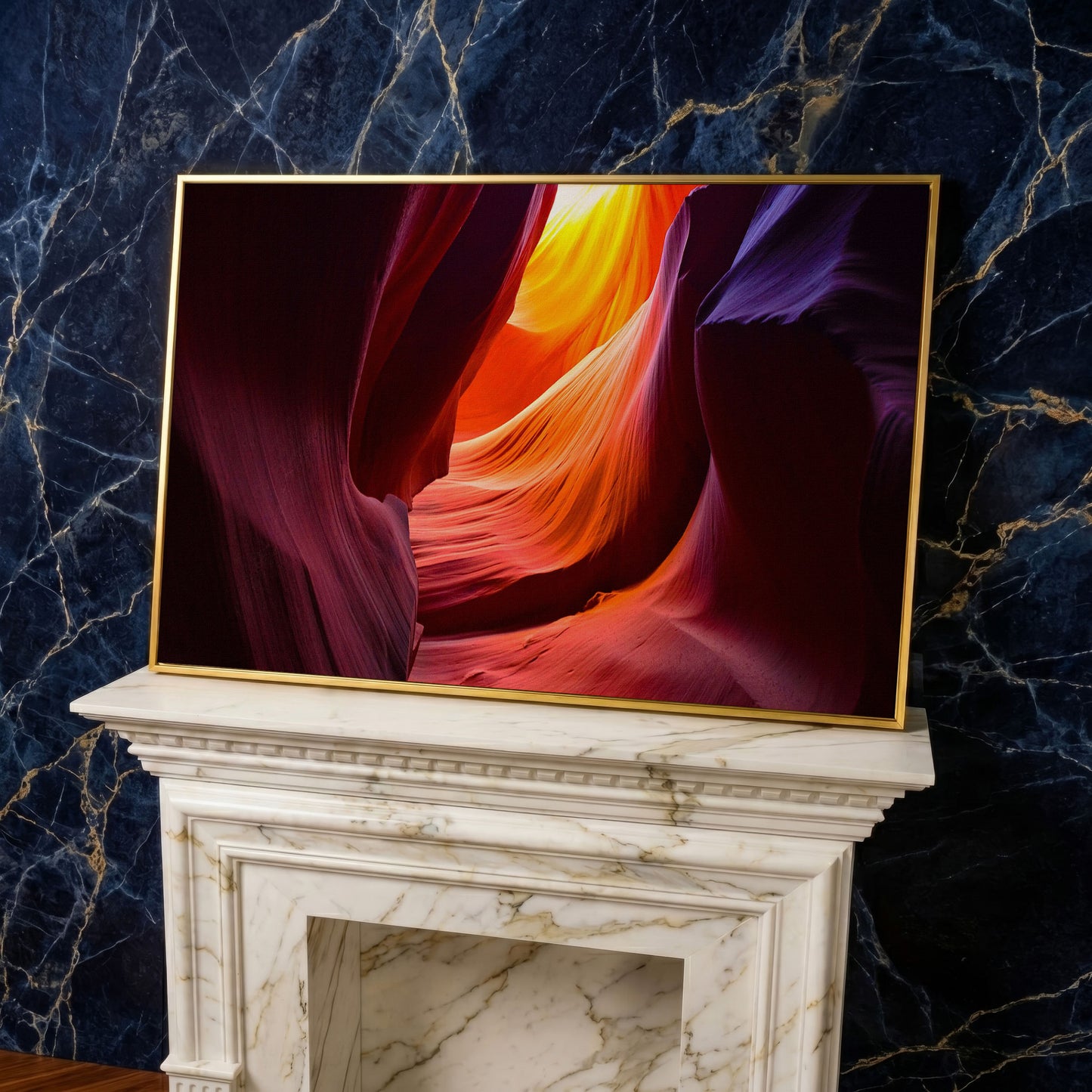 Antelope Canyon Canvas Art, Arizona Sandstone Light in yellow gold floating frame