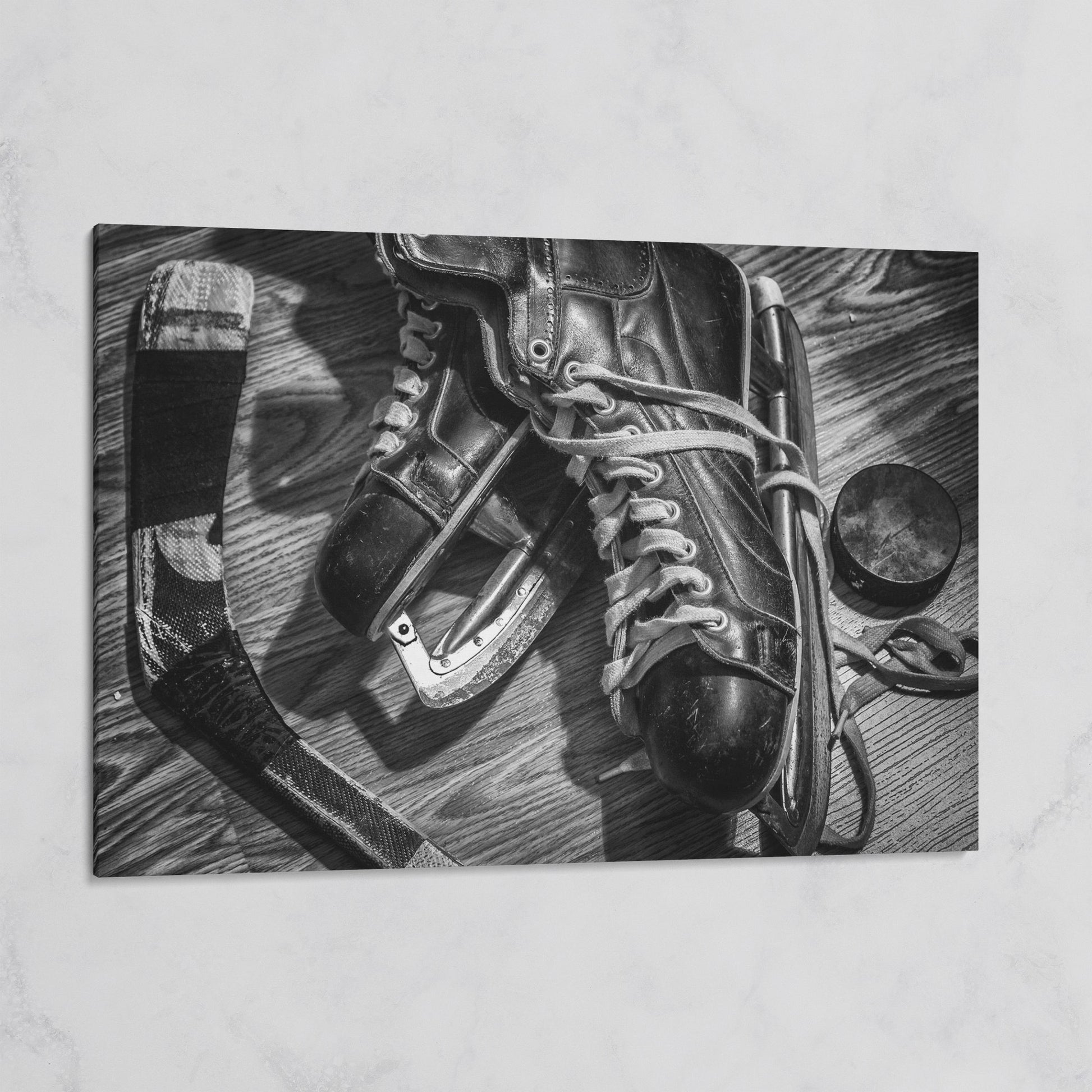 Vintage Ice Hockey Skates Still Life Canvas Wall Art on gallery wrap