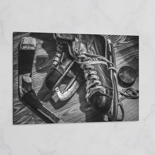 Vintage Ice Hockey Skates Still Life Canvas Wall Art on gallery wrap