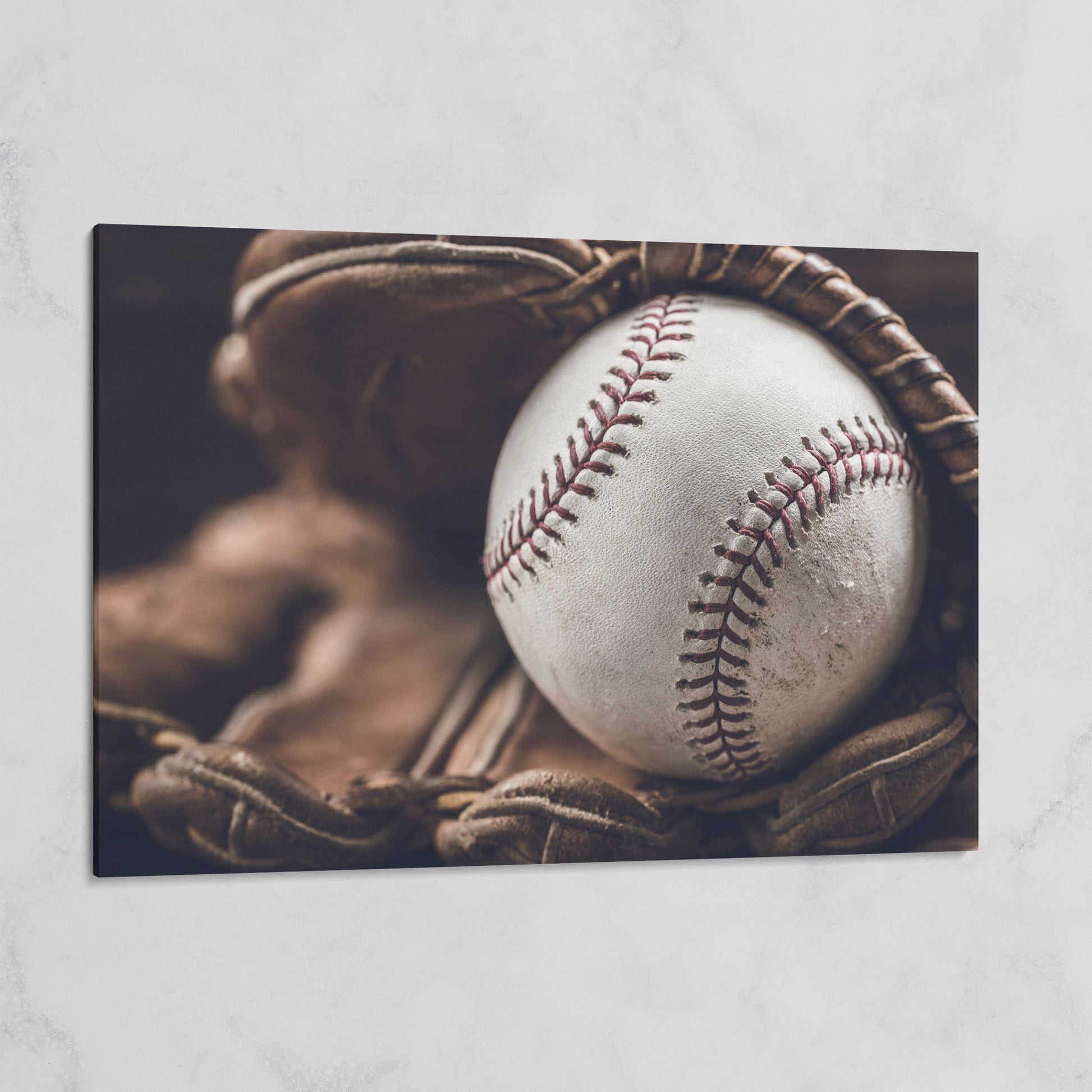 Baseball Glove Close-Up Canvas Wall Art for Sports Rooms on gallery wrap