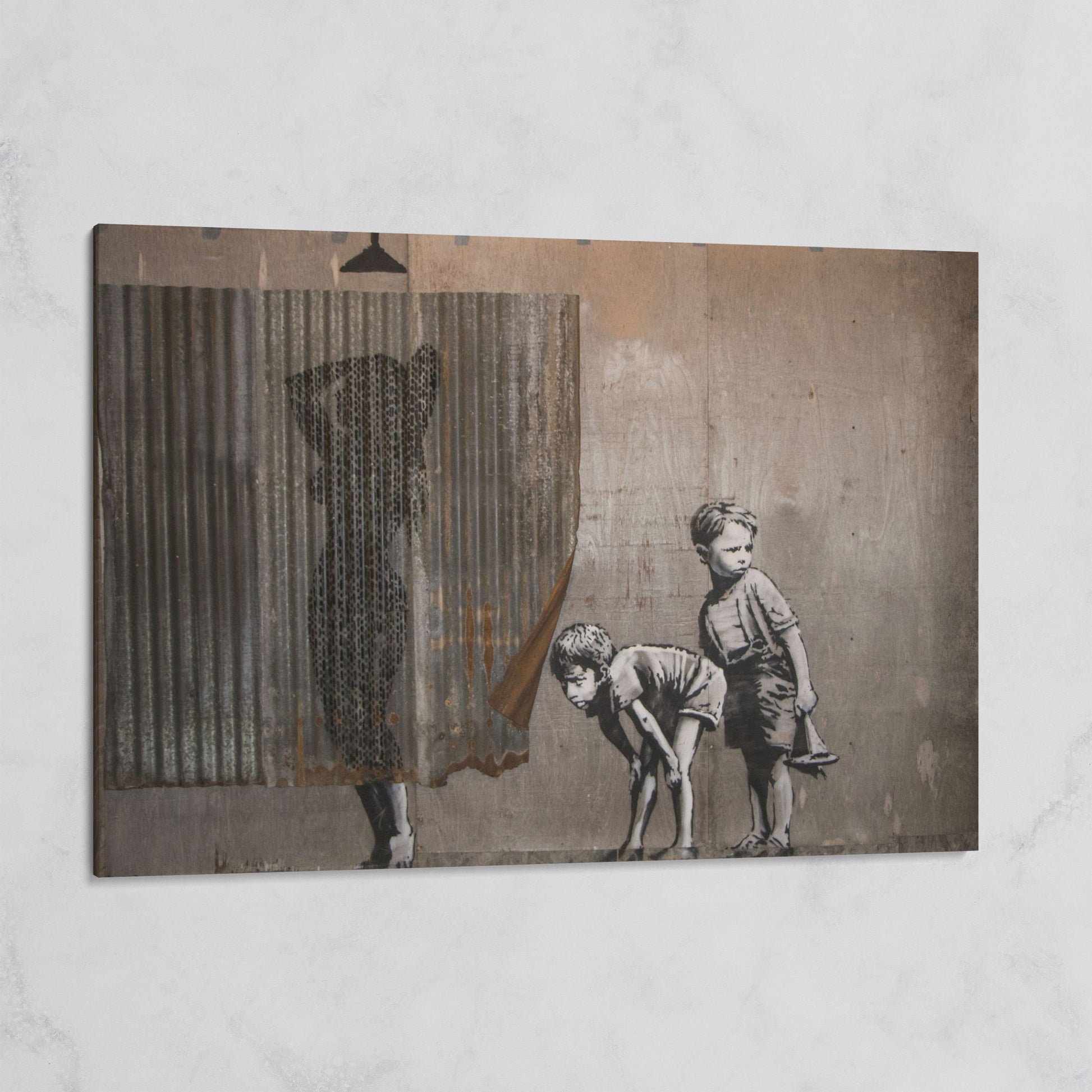 Banksy Boys Peeping Canvas Wall Art, Large Street Art Print on gallery wrap