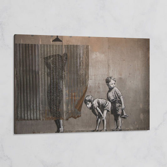 Banksy Boys Peeping Canvas Wall Art, Large Street Art Print on gallery wrap