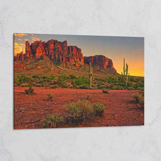 Saguaro Sunset: Arizona Desert Canyon Canvas Wall Art on gallery wrap