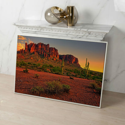 Saguaro Sunset: Arizona Desert Canyon Canvas Wall Art in white floating frame
