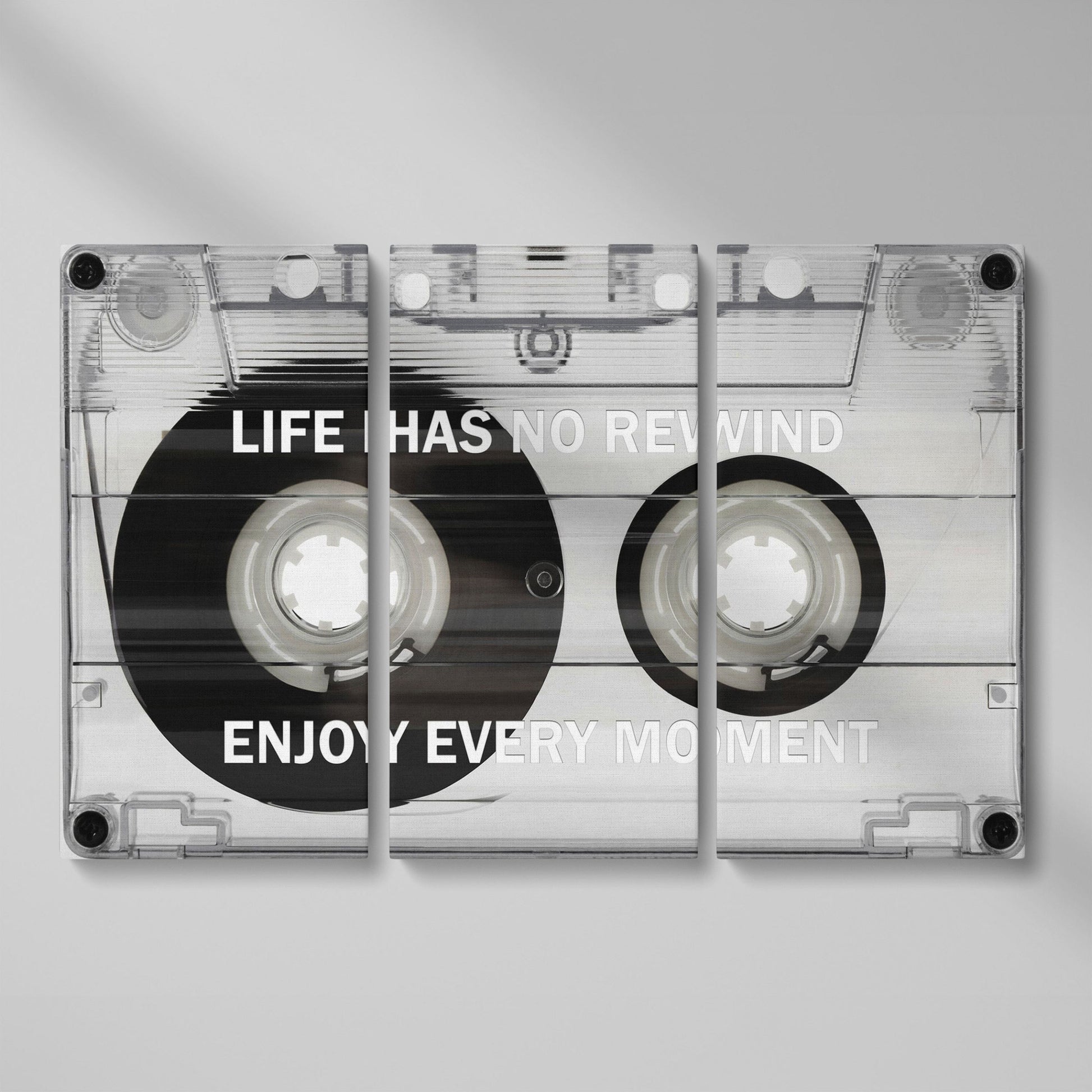 Cassette Tape Motivational Quote Canvas Wall Art as 3-panel split version