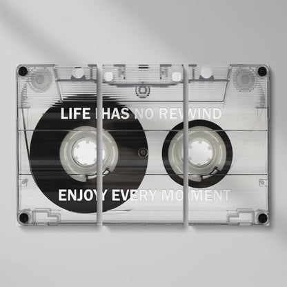 Cassette Tape Motivational Quote Canvas Wall Art as 3-panel split version