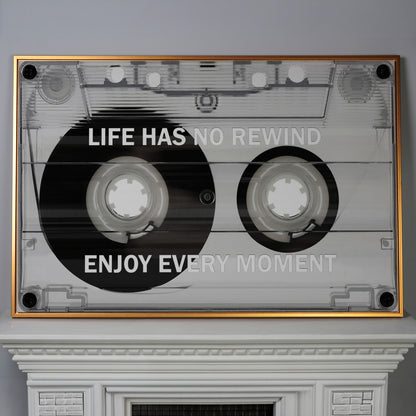 Cassette Tape Motivational Quote Canvas Wall Art in antique gold floating frame
