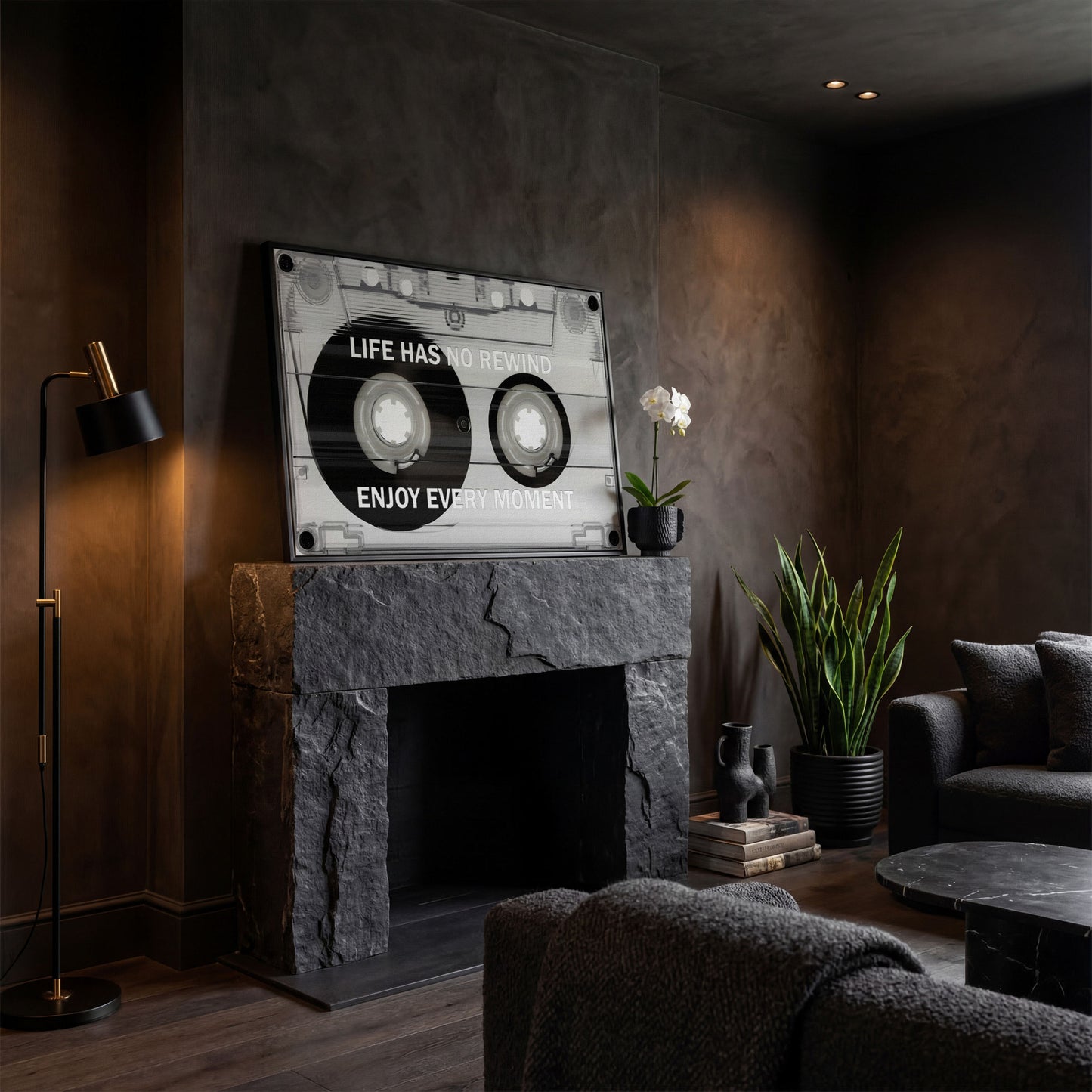 Cassette Tape Motivational Quote Canvas Wall Art in black floating frame