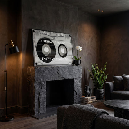 Cassette Tape Motivational Quote Canvas Wall Art in black floating frame