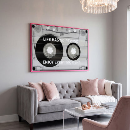 Cassette Tape Motivational Quote Canvas Wall Art in pink floating frame