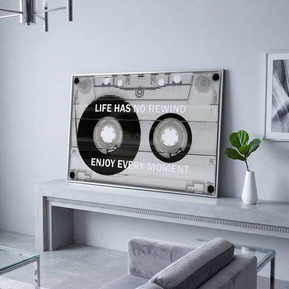 Cassette Tape Motivational Quote Canvas Wall Art in silver floating frame