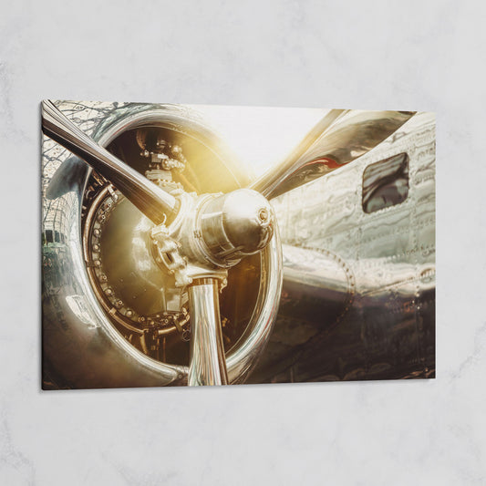 Vintage Airplane Propeller and Engine Detail Canvas Wall Art on gallery wrap