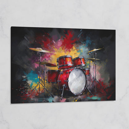 Drum Set Canvas Wall Art. Bold Rock Music Print for Music Rooms on gallery wrap