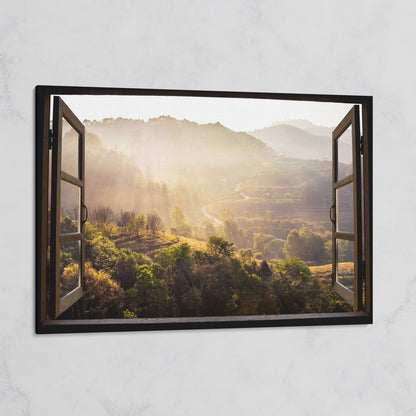 Mountain View Through an Open Window Canvas Wall Art on gallery wrap