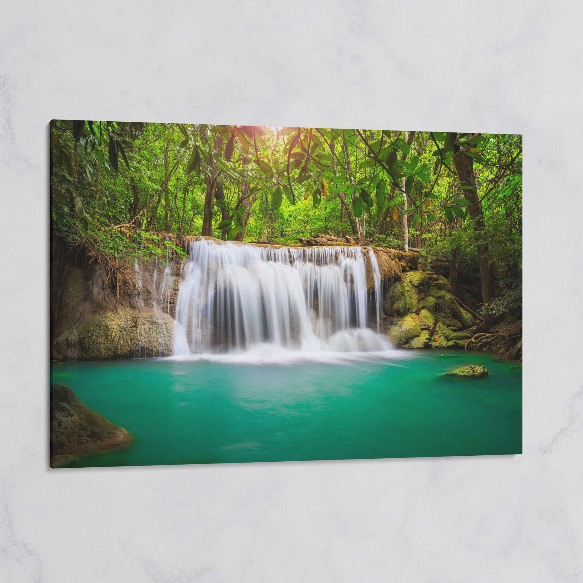 Cascading Waterfall Into Turquoise Pool Canvas Wall Art on gallery wrap