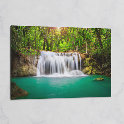 Cascading Waterfall Into Turquoise Pool Canvas Wall Art on gallery wrap