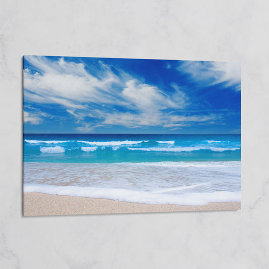 Moody Ocean Waves Seascape Canvas Art, Beach and Sky on gallery wrap