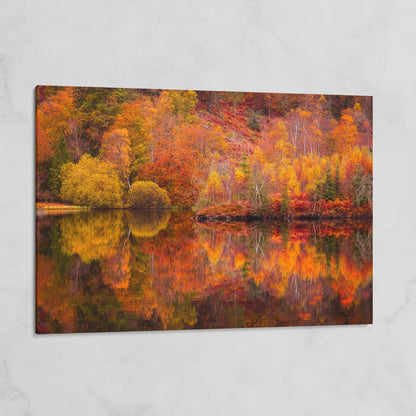 Autumn Forest Lake Reflection Canvas Wall Art on gallery wrap