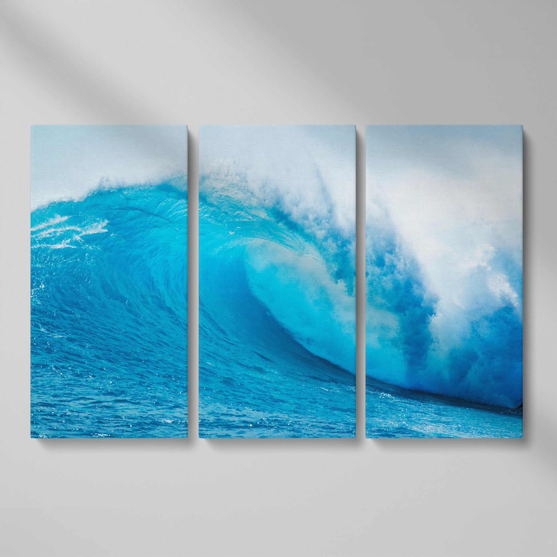 Ocean Wave Canvas Wall Art | Moody Seascape Print as 3-panel split version