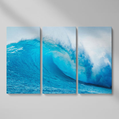 Ocean Wave Canvas Wall Art | Moody Seascape Print as 3-panel split version