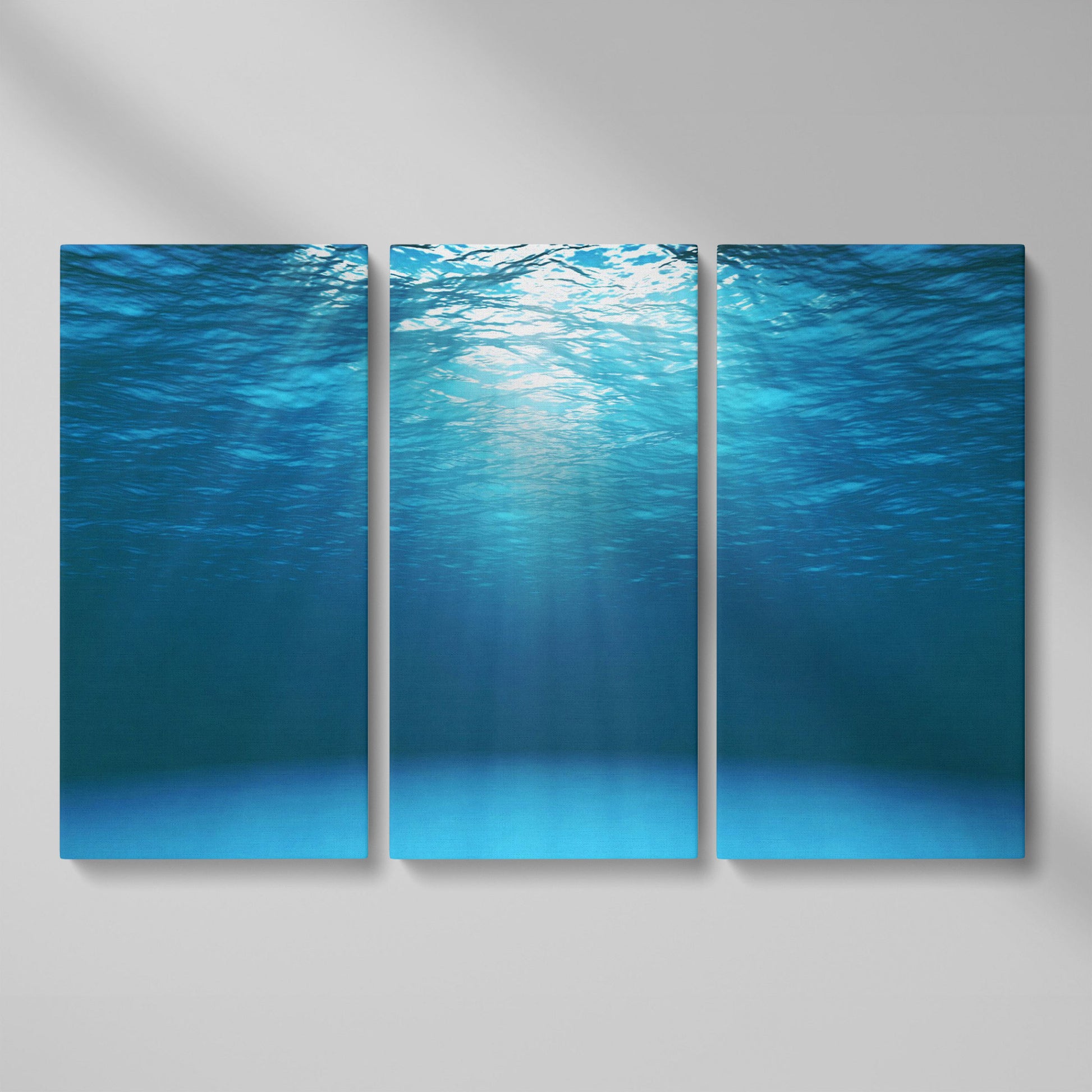 Sunlight Through Water Canvas Art, Underwater Ocean Scene as 3-panel split version