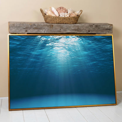 Sunlight Through Water Canvas Art, Underwater Ocean Scene in antique gold floating frame