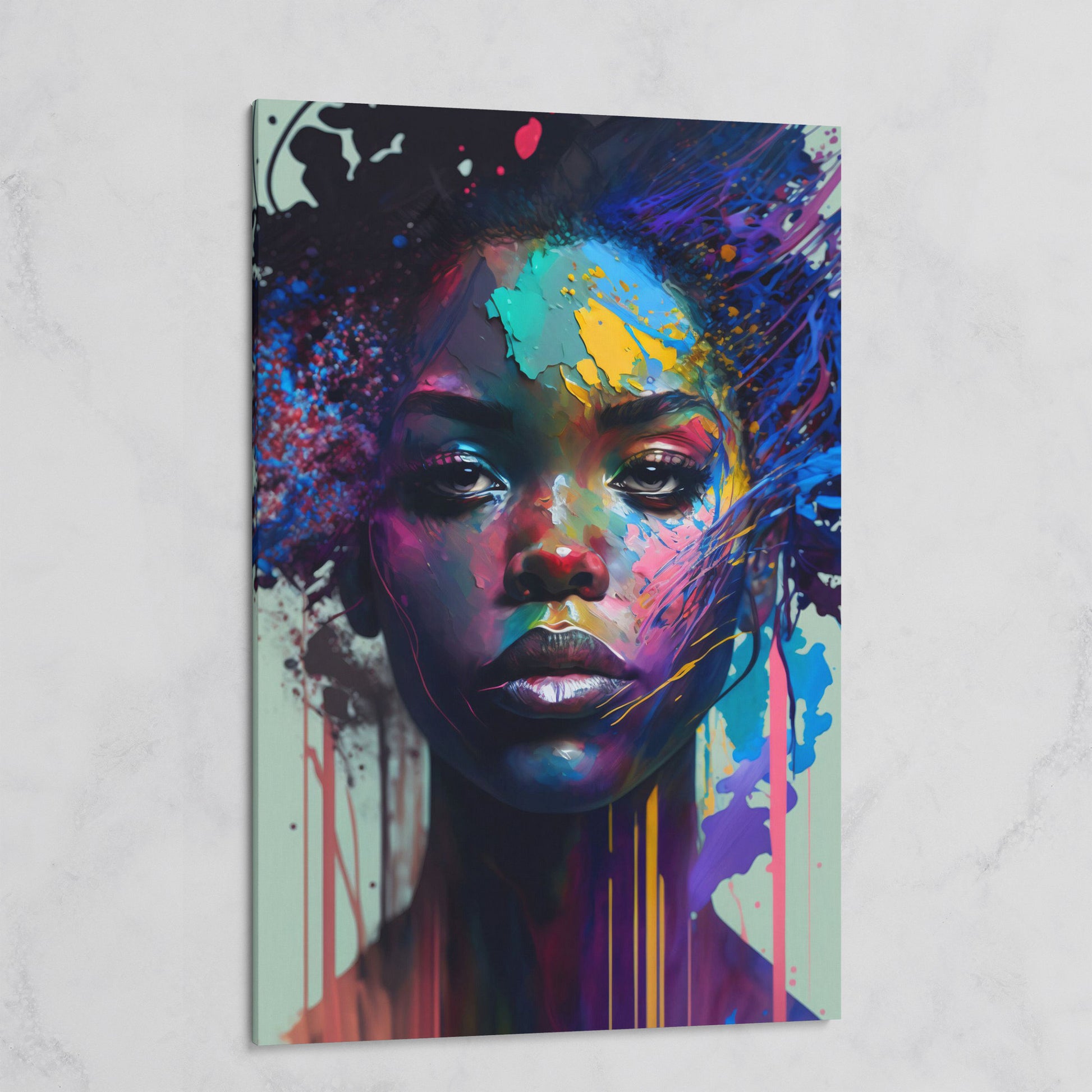 Bold Portrait of a Black Woman, Abstract Pop Art Canvas on gallery wrap