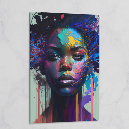 Bold Portrait of a Black Woman, Abstract Pop Art Canvas on gallery wrap