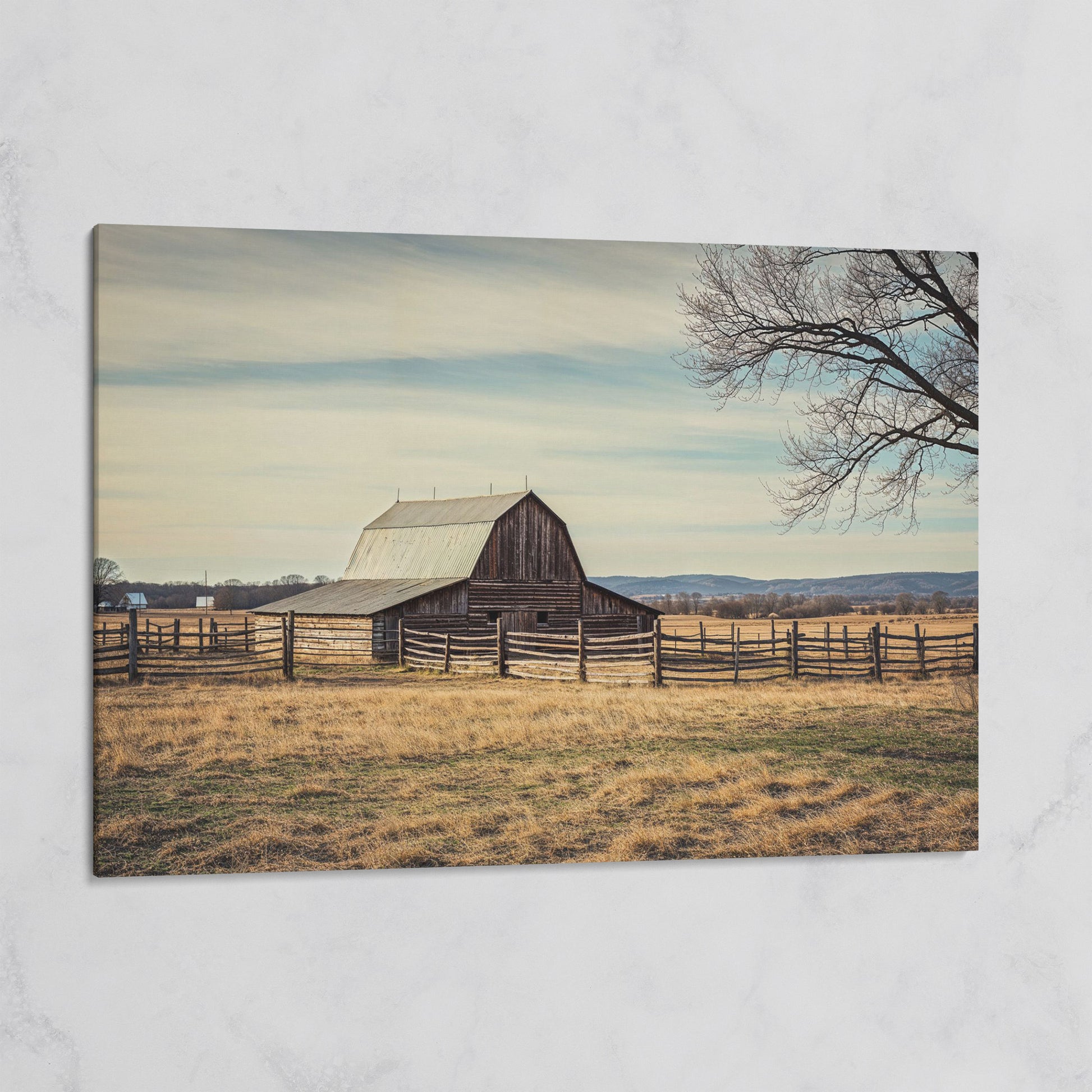 Weathered Barn Canvas Wall Art, Rustic Prairie Landscape on gallery wrap