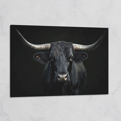 Black Bull Close-Up Canvas Wall Art, Large Horns Portrait on gallery wrap