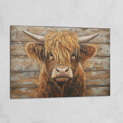 Highland Cow Close-Up Canvas Wall Art, Landscape on gallery wrap