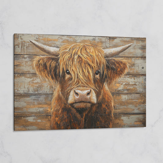 Highland Cow Close-Up Canvas Wall Art, Landscape on gallery wrap