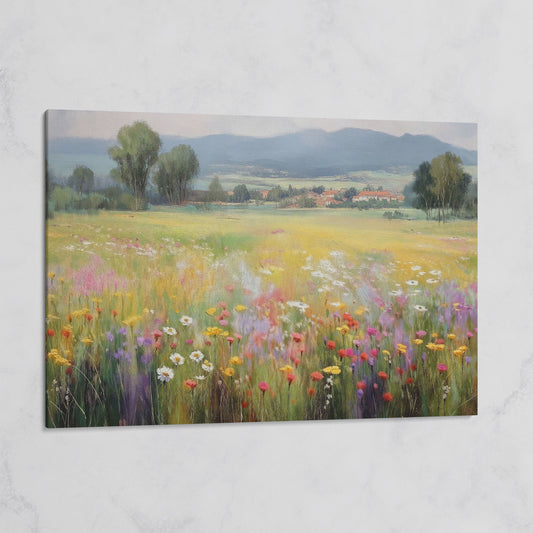 Wildflower Meadow and Rolling Hills Landscape Canvas Art on gallery wrap