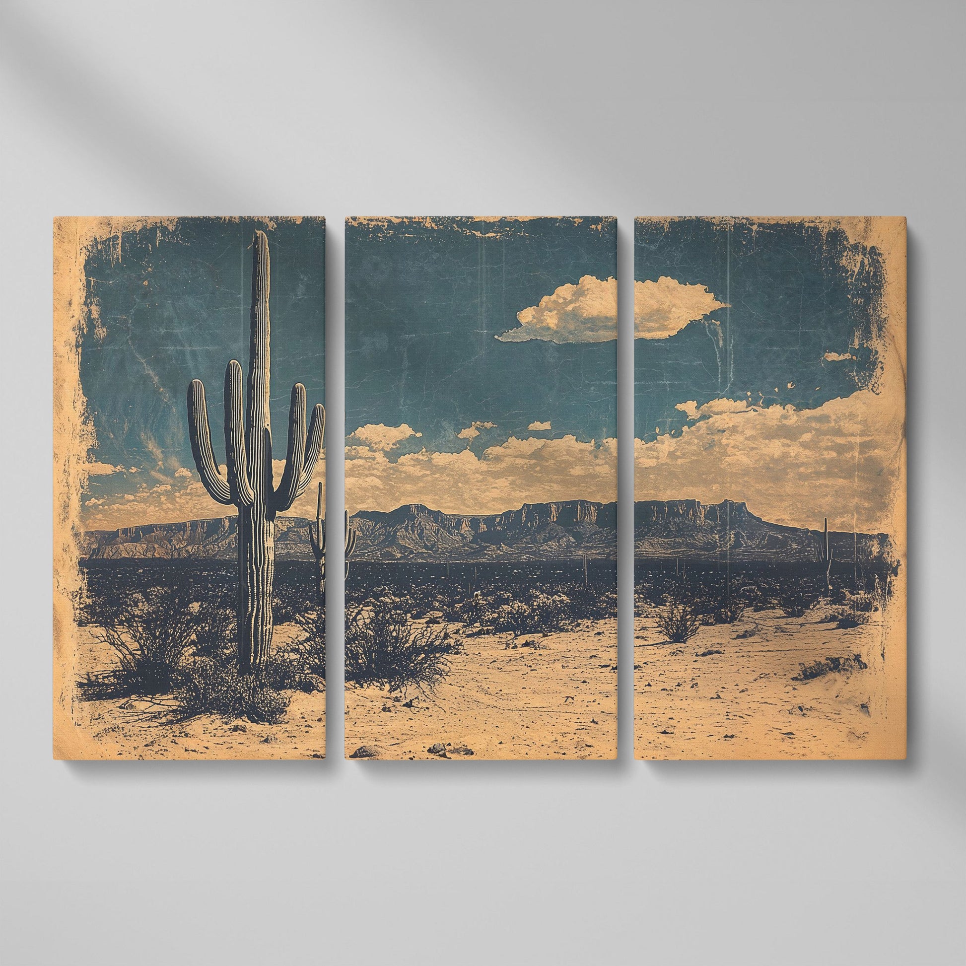 Saguaro Cactus Desert Landscape Canvas Wall Art as 3-panel split version
