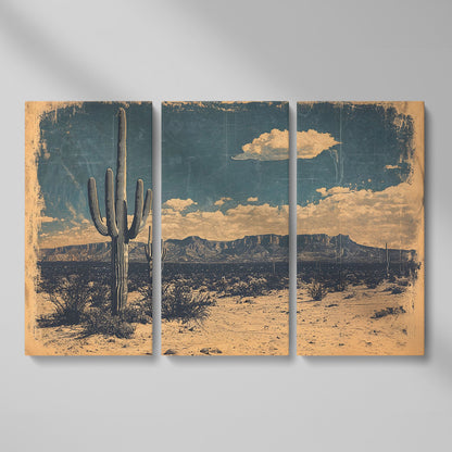 Saguaro Cactus Desert Landscape Canvas Wall Art as 3-panel split version