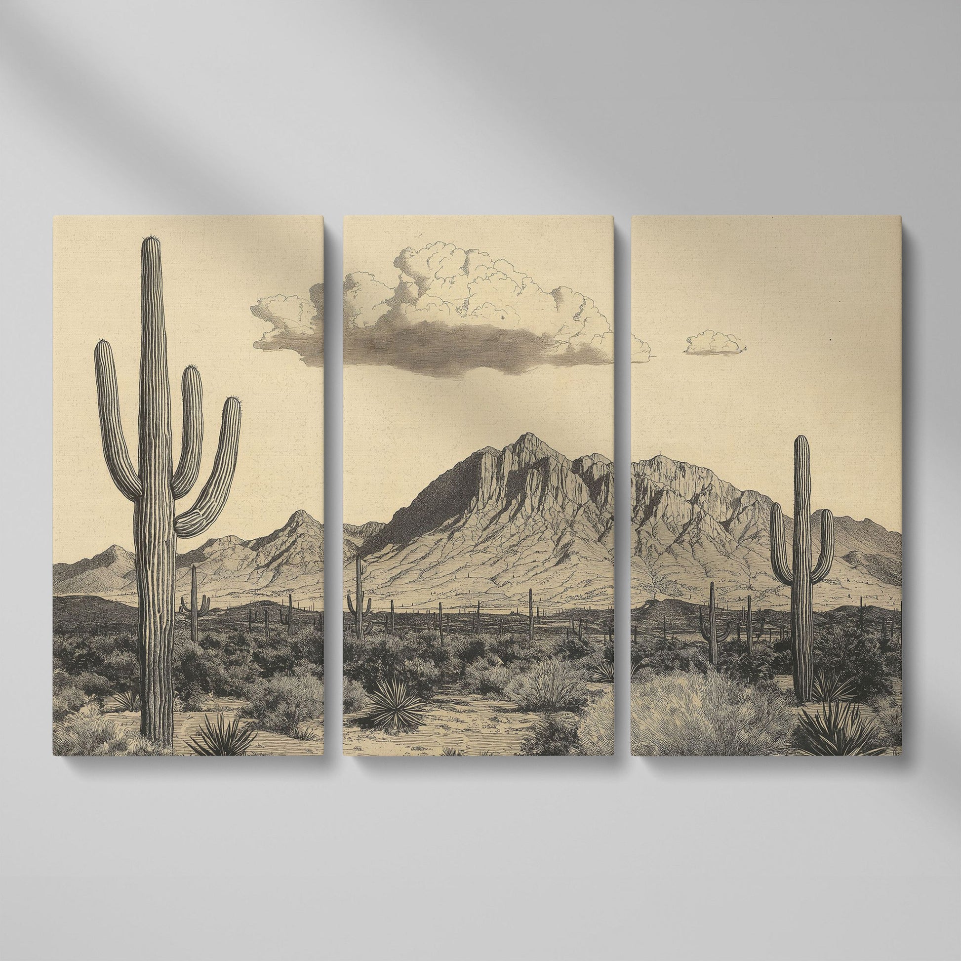 Sonoran Desert Saguaro Landscape Canvas Wall Art as 3-panel split version