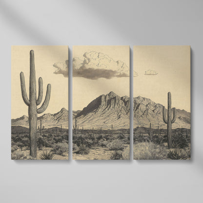 Sonoran Desert Saguaro Landscape Canvas Wall Art as 3-panel split version