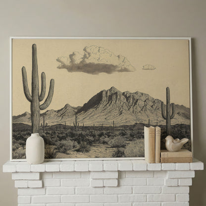 Sonoran Desert Saguaro Landscape Canvas Wall Art in white floating frame
