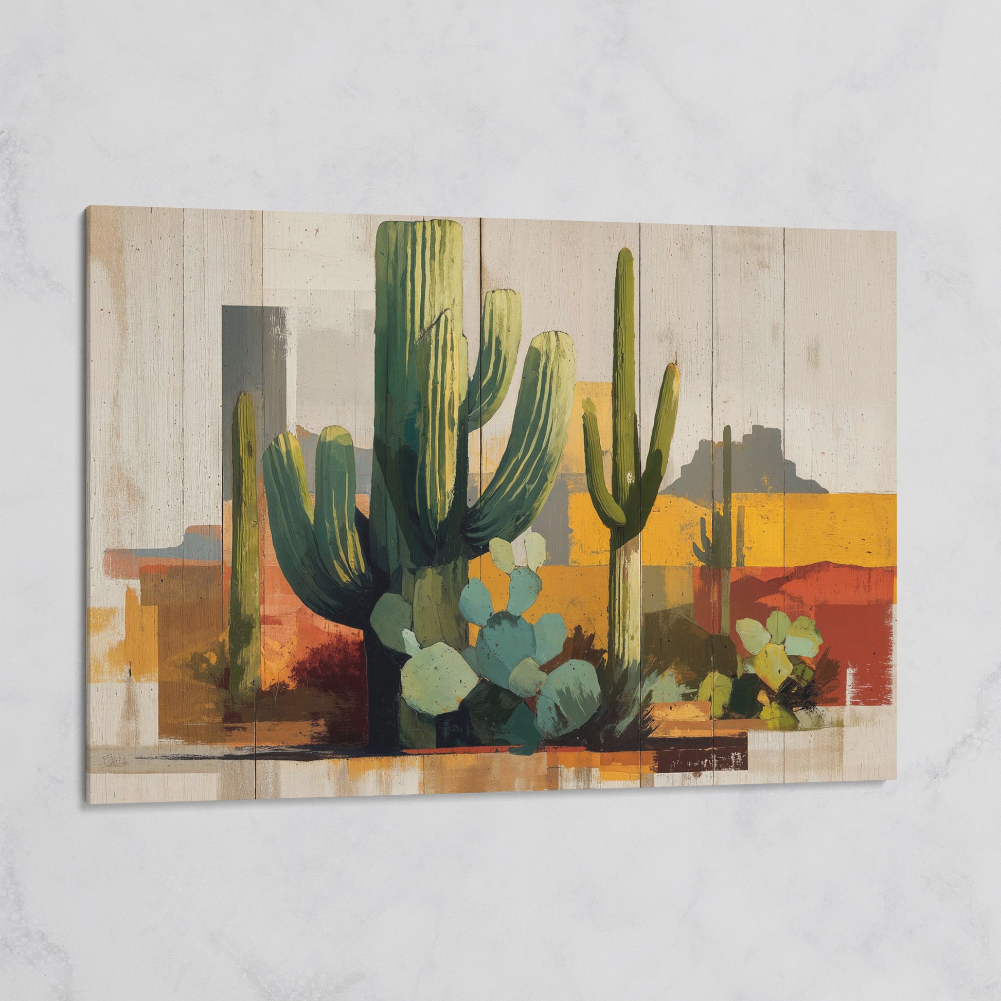 Saguaro Desert Canvas Art, Southwest Cactus Landscape Wall Print on gallery wrap