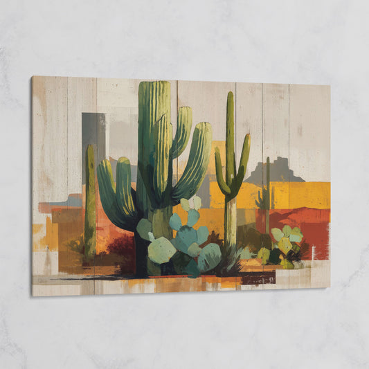 Saguaro Desert Canvas Art, Southwest Cactus Landscape Wall Print on gallery wrap
