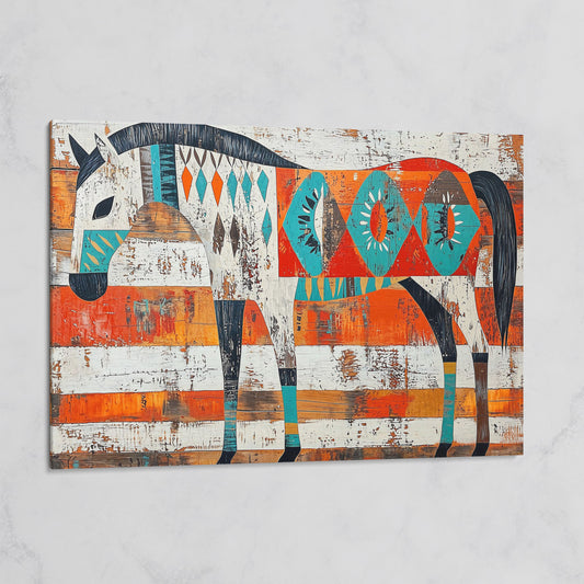 Geometric Horse Portrait Canvas Wall Art, Abstract Western Decor on gallery wrap