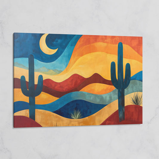 Saguaro Night. Desert Landscape Canvas Wall Art on gallery wrap