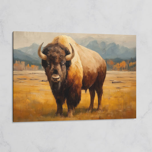 Bison in the Field Canvas Wall Art, Western Prairie Print on gallery wrap