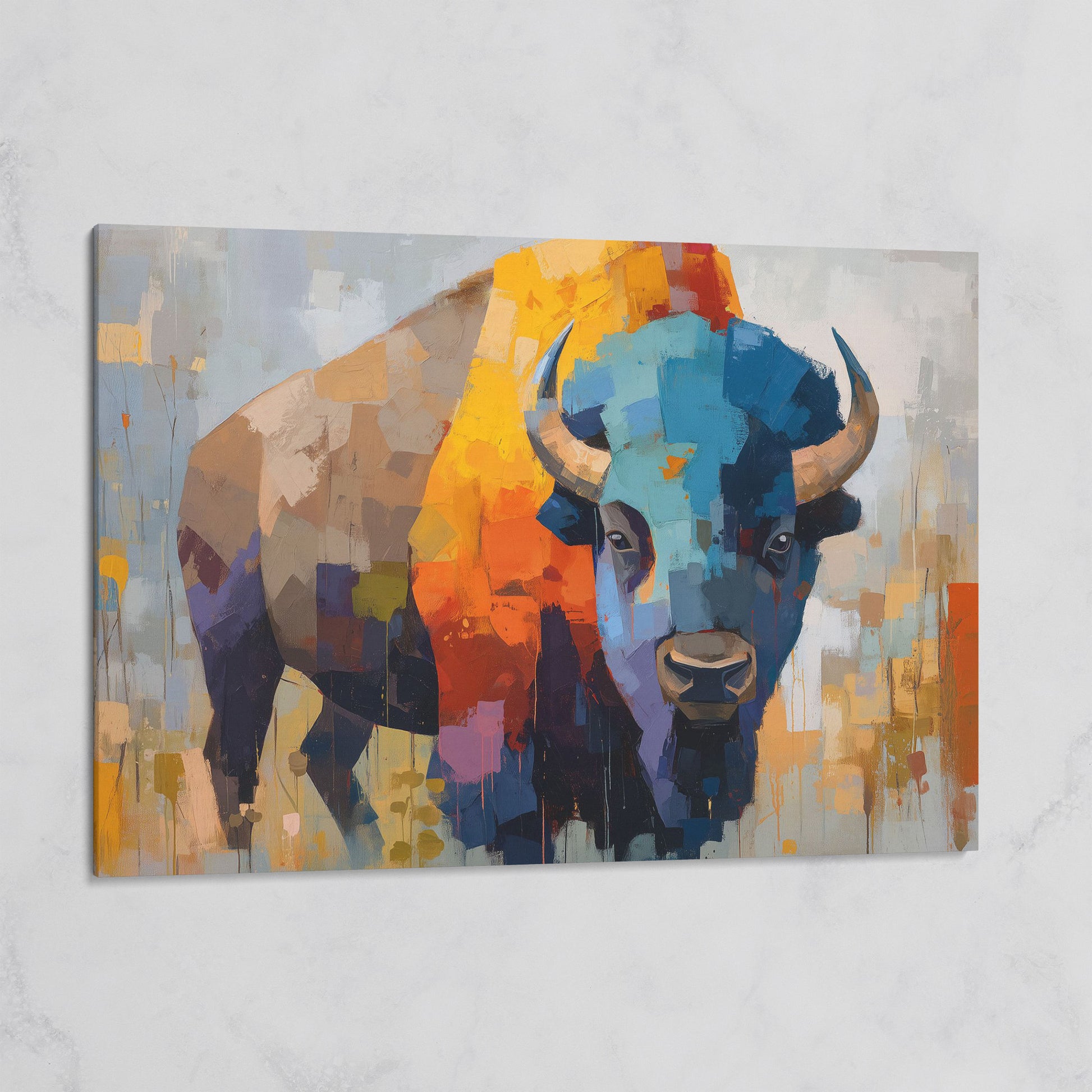 Abstract Bison Canvas Wall Art, Large Western Statement Piece on gallery wrap
