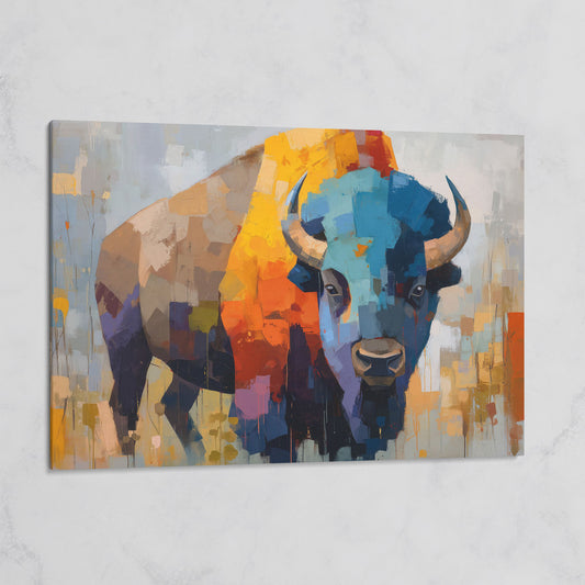 Abstract Bison Canvas Wall Art, Large Western Statement Piece on gallery wrap