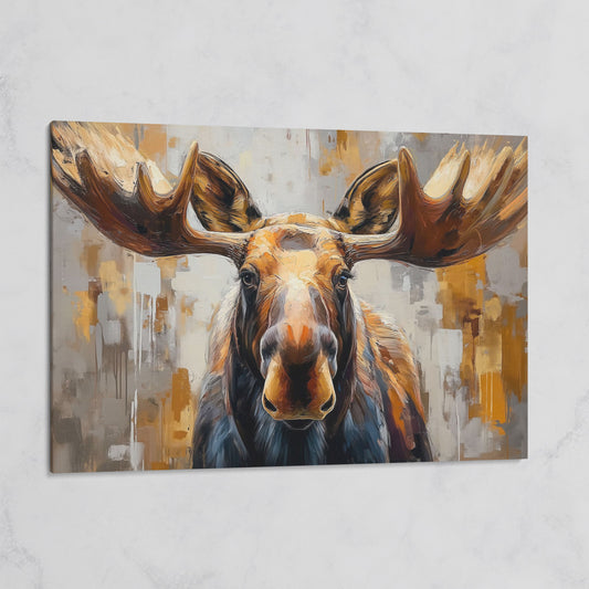 Moose Portrait Canvas Wall Art, Close-Up Antler Study on gallery wrap