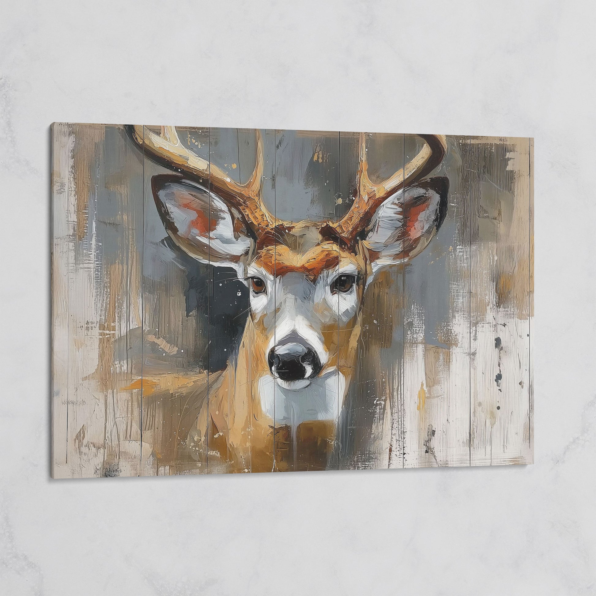 Stag Portrait Canvas Art, Painterly Antler Close-Up Wall Print on gallery wrap