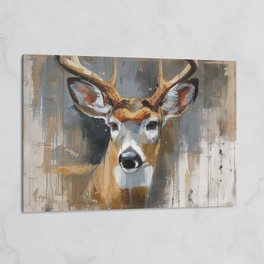 Stag Portrait Canvas Art, Painterly Antler Close-Up Wall Print on gallery wrap