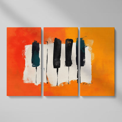 Abstract Piano Keys Canvas Art in Burnt Orange and Black as 3-panel split version
