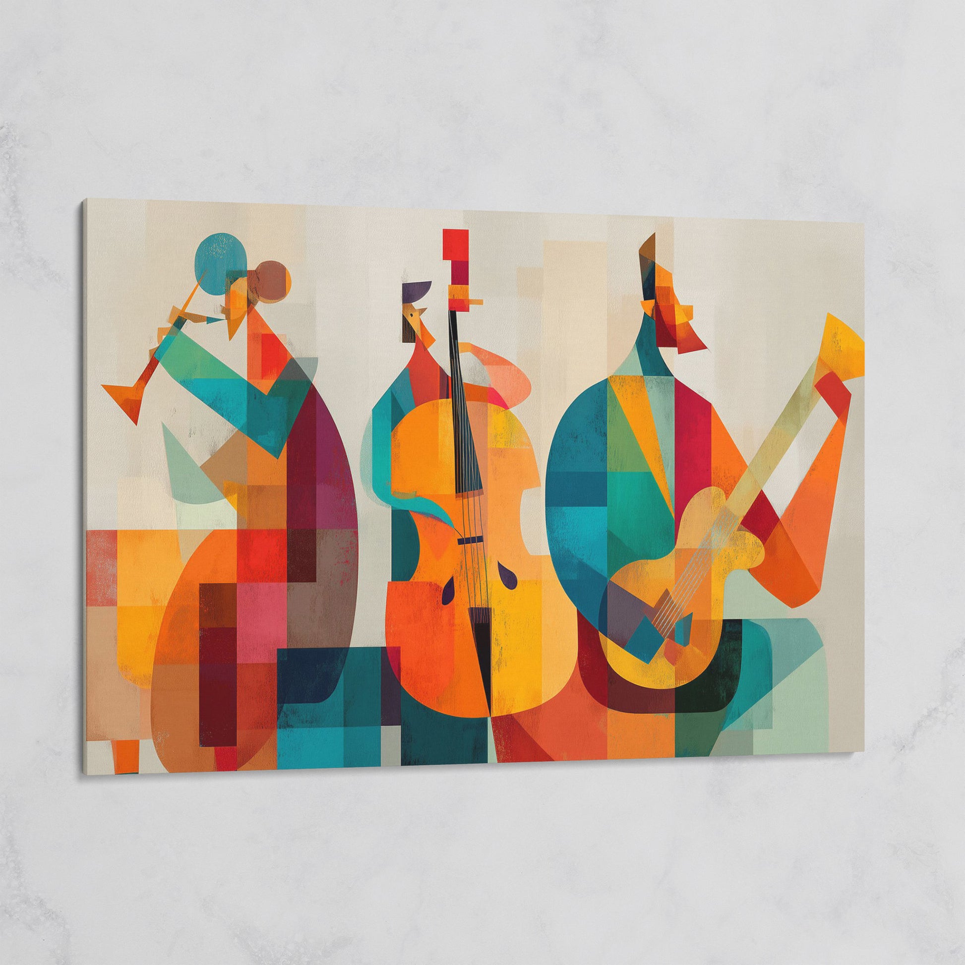 Jazz Trio in Motion: Trumpet, Cello and Guitar Abstract Canvas on gallery wrap
